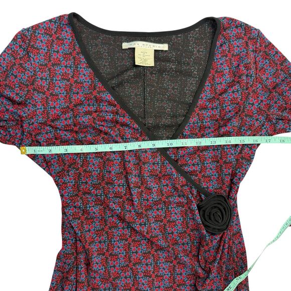 Vintage Y2K USA Max Studio Long Sleeve Faux Wrap Dress Size MP Red Blue Floral - Picture 9 of 11
